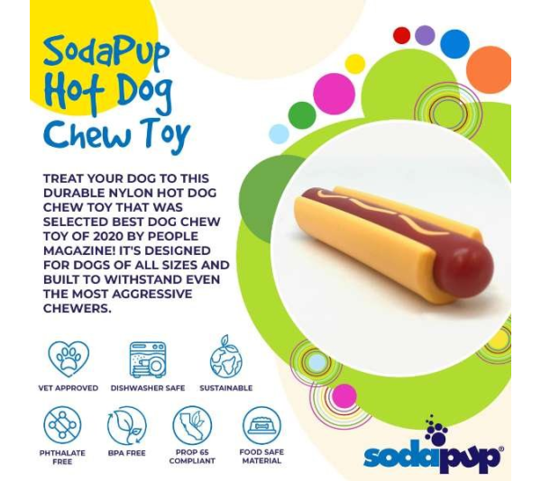 Yellow/Red - SP Hot Dog Ultra Durable Nylon Dog Chew Toy for Aggressive Chewers - OSFA