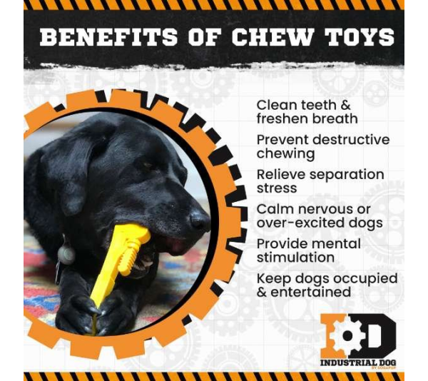 Yellow - ID Pipe Wrench  Ultra Durable Nylon Dog Chew Toy for Aggressive Chewers  - OSFA