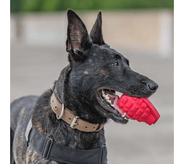 Red - USA-K9 Grenade Durable Rubber Chew Toy & Treat Dispenser - Medium