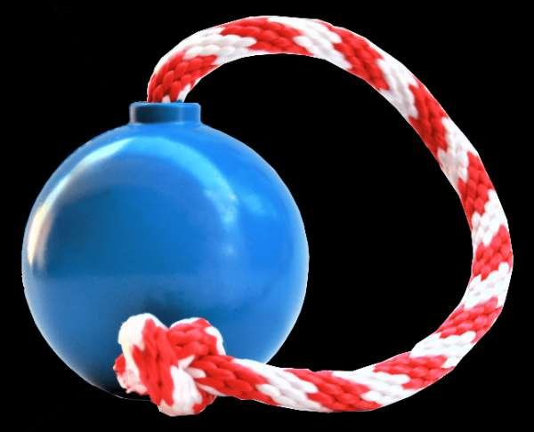 Blue - USA-K9 Cherry Bomb Durable Rubber Chew Toy, Treat Dispenser, Reward Toy, Tug Toy, and Retrieving Toy - Medium