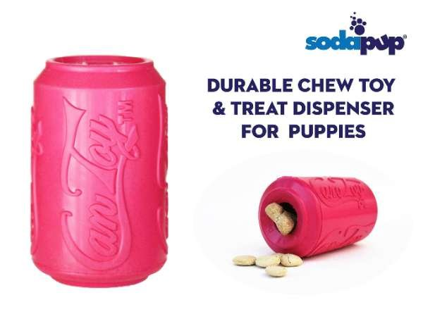 Pink - SP Puppy Can Toy Durable Rubber Chew Toy & Treat Dispenser For Teething Pups  - Large