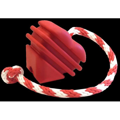 Red - MKB Heart on a String Ultra-Durable Durable Rubber Chew Toy, Reward Toy, Tug Toy, and Retrieving Toy - Large