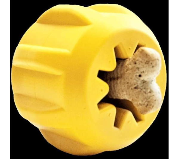 Yellow - ID Gear Treat Pocket Durable Rubber Treat Holder and Chew Toy  - Large