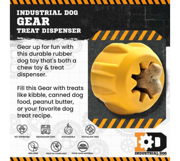 Yellow - ID Gear Treat Pocket Durable Rubber Treat Holder and Chew Toy  - Large