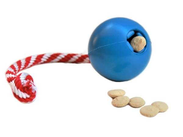 Blue - USA-K9 Cherry Bomb Durable Rubber Chew Toy, Treat Dispenser, Reward Toy, Tug Toy, and Retrieving Toy - Large