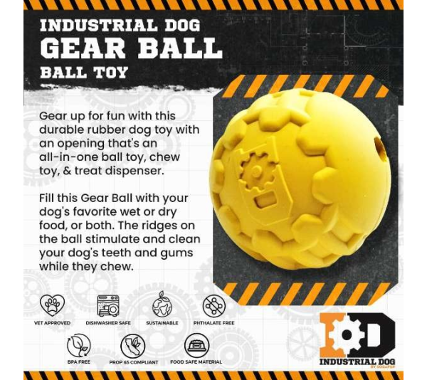 Yellow - ID Ball - Ultra-Durable Rubber Chew Ball - Large