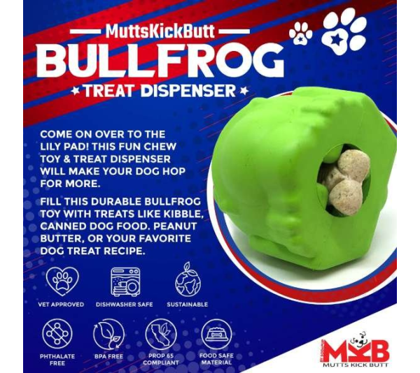 Green - MKB Bull Frog Durable Rubber Chew Toy & Treat Dispenser - Large