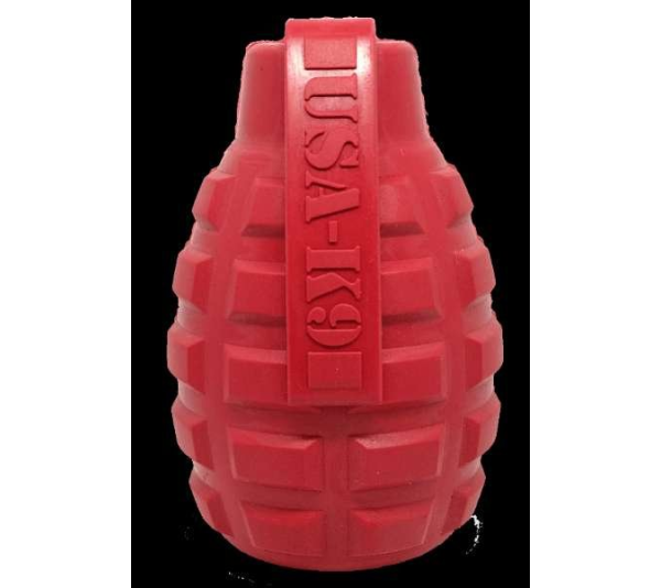 Red - USA-K9 Grenade Durable Rubber Chew Toy & Treat Dispenser - Large