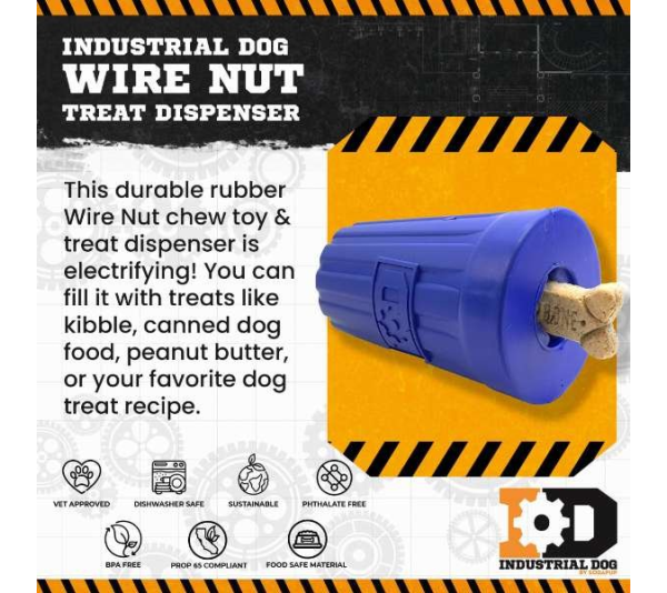 Blue - ID Wire Nut Durable Rubber Chew Toy & Treat Dispenser  - Large