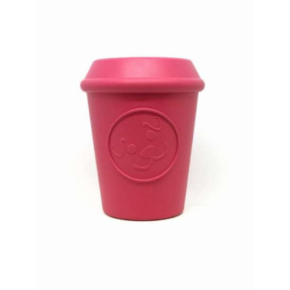 Pink - Coffee Cup Durable Rubber Chew Toy and Treat Dispenser - Large