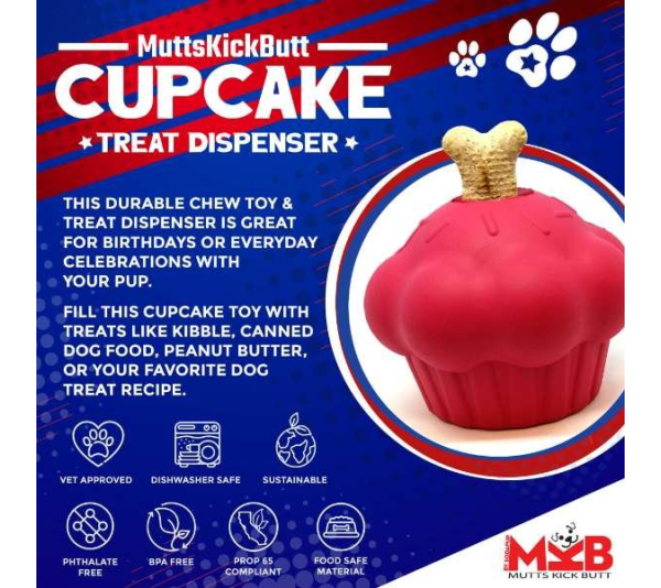 Pink - Cupcake Durable Rubber Chew Toy & Treat Dispenser  - Large