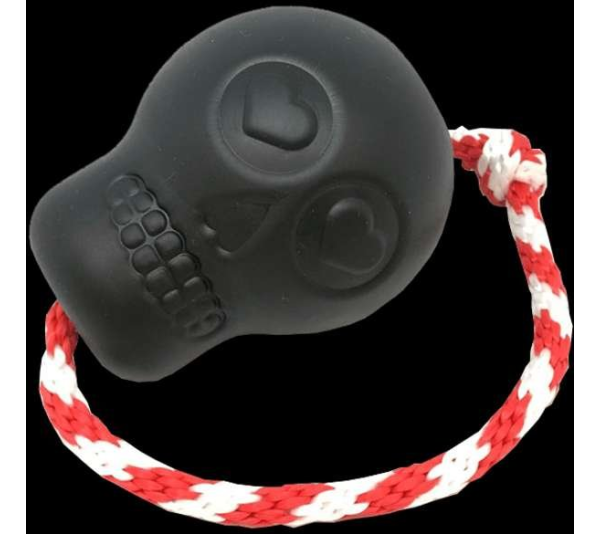Black - USA-K9 Skull Durable Rubber Chew Toy, Treat Dispenser, Reward Toy, Tug Toy, and Retrieving Toy - Large