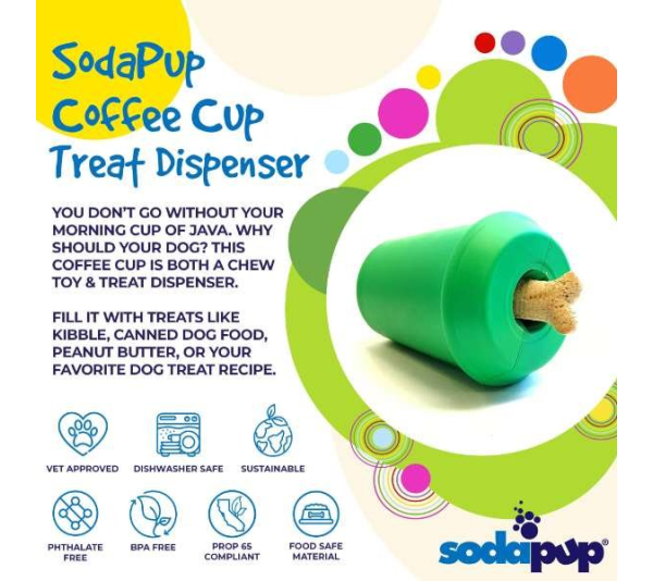 Green - Coffee Cup Durable Rubber Chew Toy and Treat Dispenser - Large