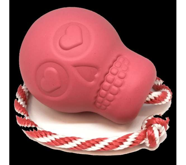 Pink - USA-K9 Skull Durable Rubber Chew Toy, Treat Dispenser, Reward Toy, Tug Toy, and Retrieving Toy - Large