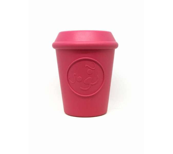 Pink - Coffee Cup Durable Rubber Chew Toy and Treat Dispenser - Medium