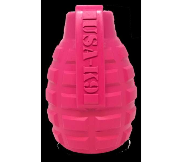 Pink - USA-K9 Puppy Grenade Durable Rubber Chew Toy & Treat Dispenser for Teething Pups - XL