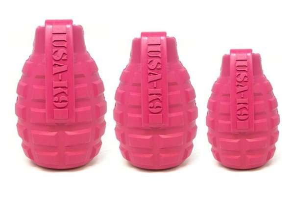 Pink - USA-K9 Puppy Grenade Durable Rubber Chew Toy & Treat Dispenser for Teething Pups - XL