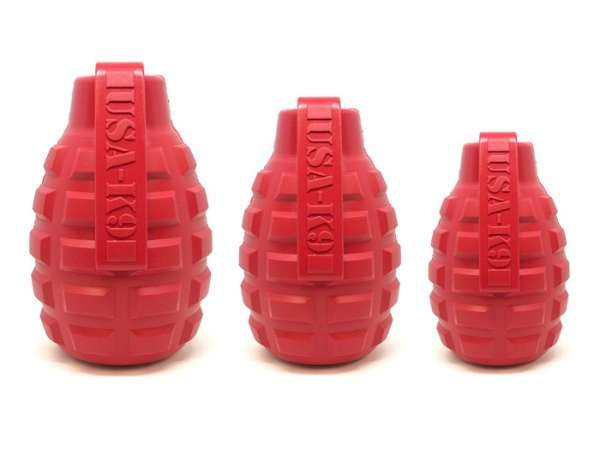 Red - USA-K9 Grenade Durable Rubber Chew Toy & Treat Dispenser - XL