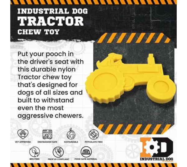 Yellow - ID Tractor  Ultra Durable Nylon Dog Chew Toy for Aggressive Chewers - OSFA
