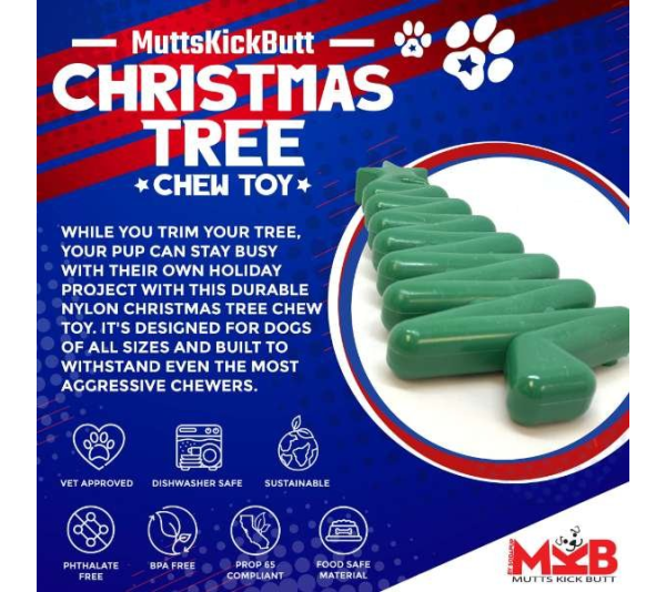 Green - MKB Christmas Tree Ultra Durable Nylon Dog Chew Toy for Aggressive Chewers  - OSFA