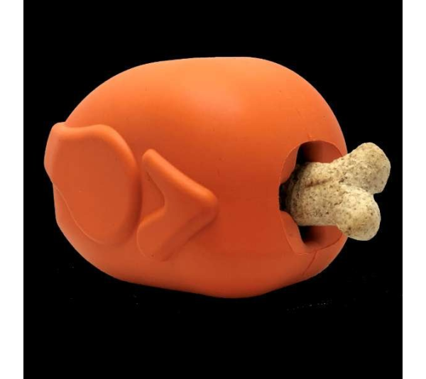 Orange - MKB Roasted Turkey Durable Rubber Chew Toy & Treat Dispenser  - Large