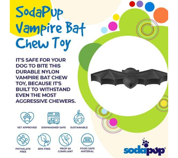 Black - SodaPup Vampire Bat Ultra Durable Nylon Dog Chew Toy for Aggressive Chewers - Large