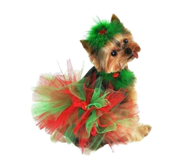 Red/Green - Red and Green Christmas Dog Tutu Skirt (XS) - XS