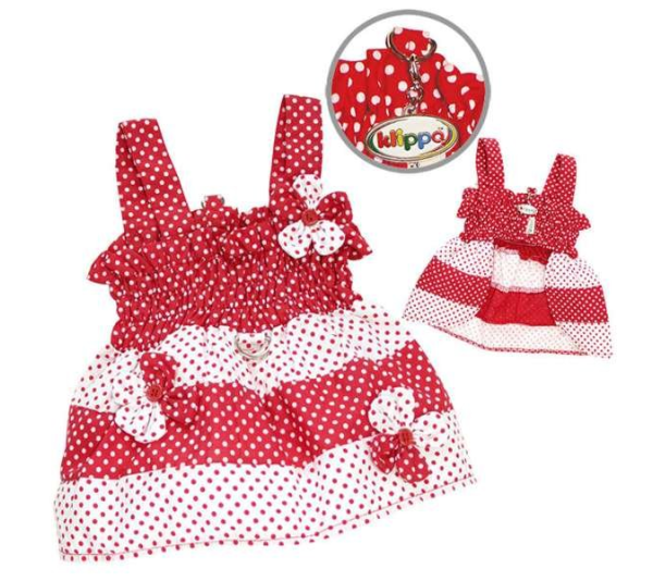 Red/White - Red & White Polka Dots Sundress with Contrasting Flowers - S