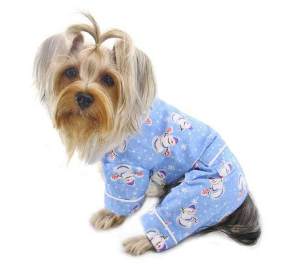 Light Blue - Snowman & Snowflake Flannel Pajamas with 2 Pockets - XS