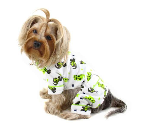 White - Playful Dinosaur Flannel Pajamas - XS