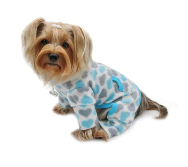 Blue - Blue & Gray Hearts Fleece Turtleneck Pajamas - XS