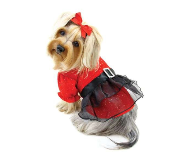 Sparkling Red Dress with Puffy Sleeves - Small