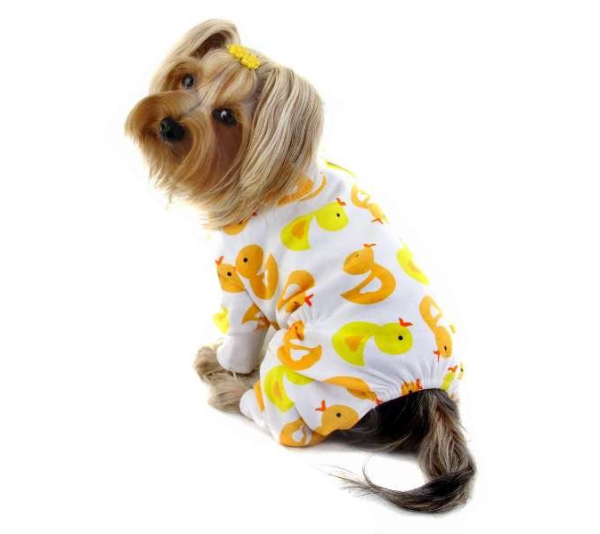 White - Knit Cotton Pajamas with Yellow Ducky - Medium