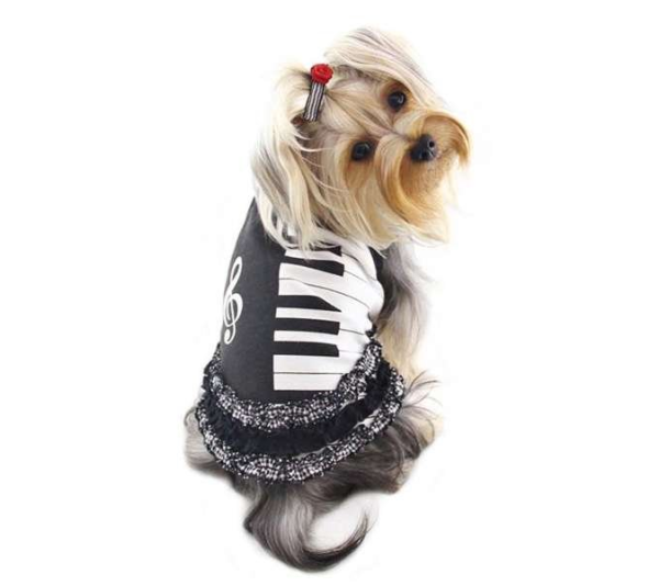 Black/White - Adorable Piano Dress with Ruffles - XL