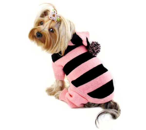 Stripy Bodysuit with Long Hoodie and Pompom - Small