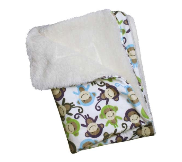 Blue - Ultra Soft Minky/Plush Monkey Blanket - One Size