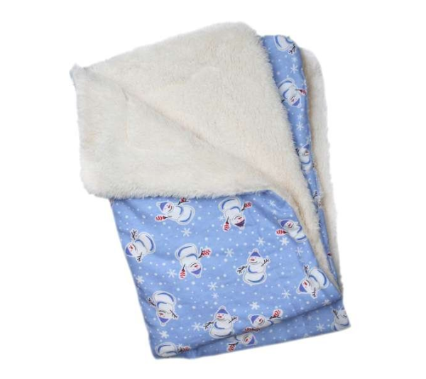 Light Blue - Snowman & Snowflakes Flannel/Ultra-Plush Blanket - One Size