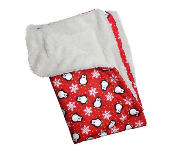 Red - Penguins & Snowflakes Flannel/Ultra-Plush Blanket - One Size