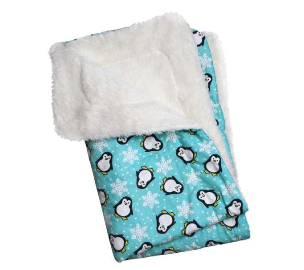Turquoise - Penguins & Snowflakes Flannel/Ultra-Plush Blanket - One Size