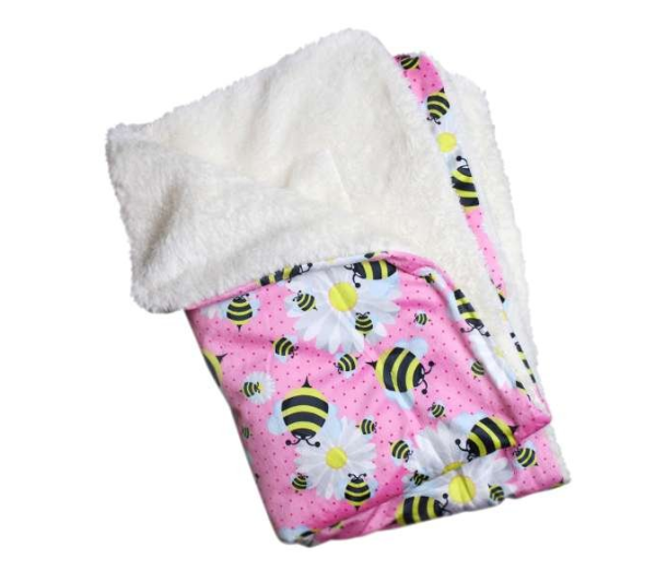 Pink - Ultra Soft Minky/Plush Bumblebee and Flowers Blanket - One Size