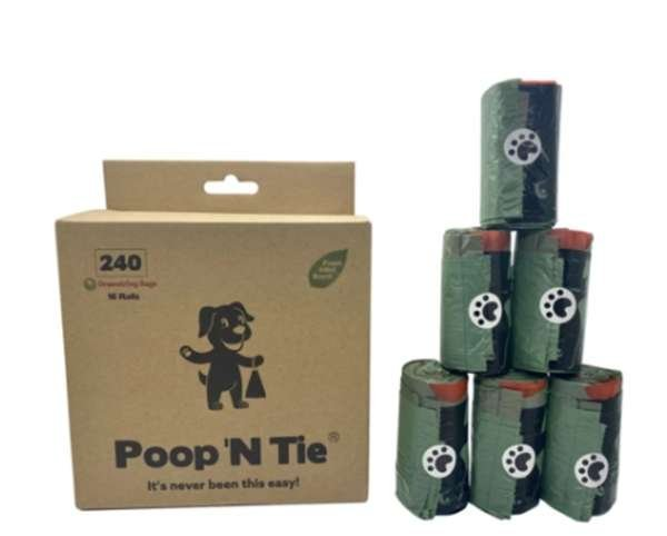 Green - Poop 'N Tie Refill Box - 16 Rolls Of Drawstring Bags