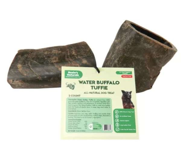 Black - WATER BUFFALO HORN TUFFIE- 100% Natural Dog Treat & Chews, Grain-Free, Gluten-Free, Dog Chewing Dental Toys, 2 COUNT, 7.5 oz - Medium