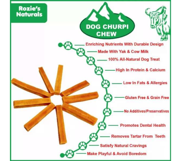 Yellow - DOG CHURPI CHEW- 100% Natural, Himalayan Yak Cheese Churpi Dog Treat & Chews, Grain-Free, Gluten-Free, Dental Chews, 2 COUNT-5.5 oz - Medium