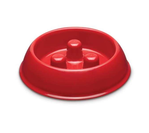 Red - PS Plastic Slow Feeder Bowl 12oz  - 12oz