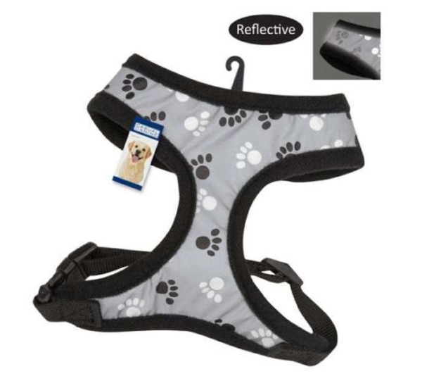 Black - Casual Canine Reflective Pawprint Harnesses - Large
