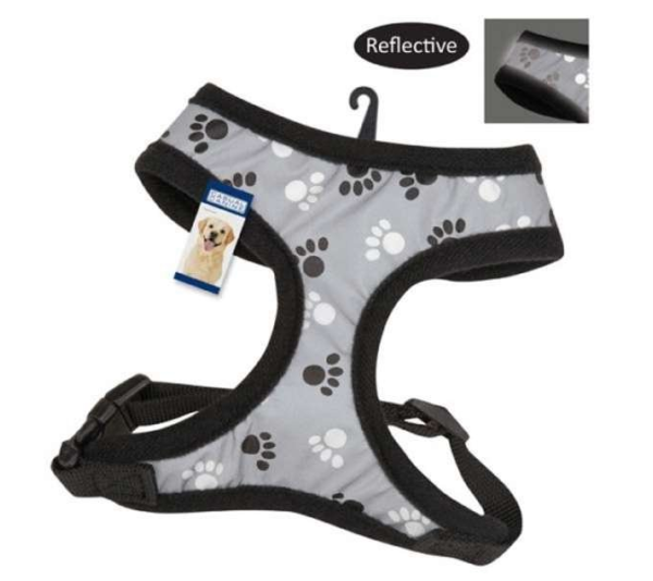 Black - Casual Canine Reflective Pawprint Harnesses - Xsmall