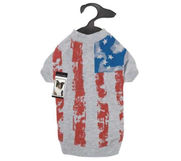 Silver - Zack & Zoey Americas Pup Flag Print Tee  - Small