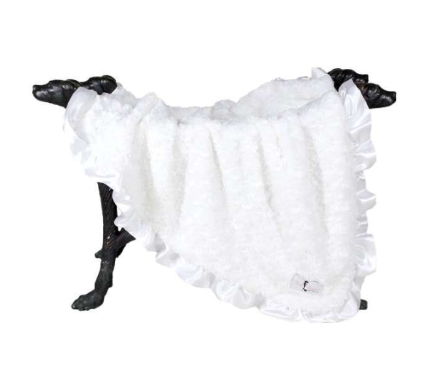 White - Ruffle Baby Dog Blanket - Large