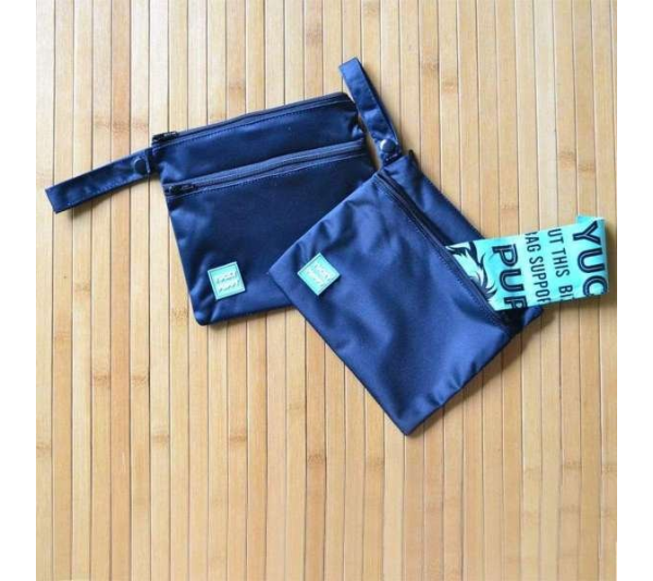 Black - Two Pocket Yucky Puppy Poop Bag Holders, Standard Size - 7x6.25