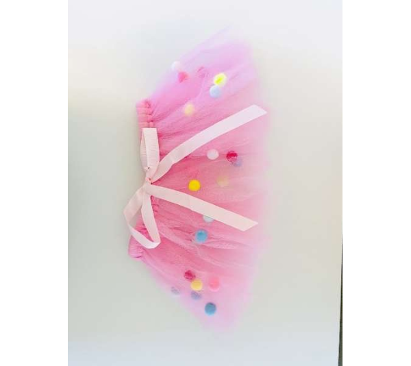 Pink - Pink Pom Pom Dog Tutu Skirt (XS) - XS